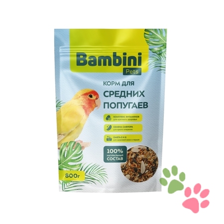 Корм Bambini Pets для средних попугаев, 800 г