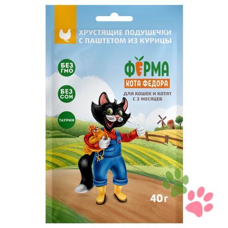 Лакомство Ферма кота Федора хрустящие подушечки для кошек и котят с паштетом из курицы 40 г