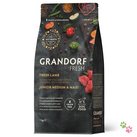 Сухой корм GRANDORF FRESH DOG Lamb JUNIOR MEDIUM&MAXI, для юниоров, беременных или кормящих собак, свежее мясо ягненка с бататом