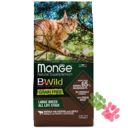 Сухой корм Monge Cat BWild GRAIN FREE для котят и крупных кошек, беззерновой, из мяса буйвола