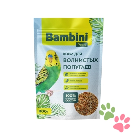 Корм Bambini Pets для волнистых попугайчиков, 800 г